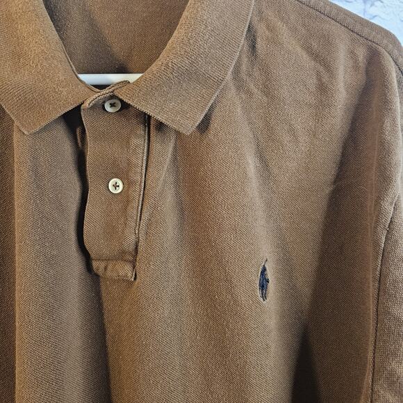 Vtg Polo by Ralph Lauren Mens Brown Ringer Polo Shirt Cotton XL - Picture 2 of 4